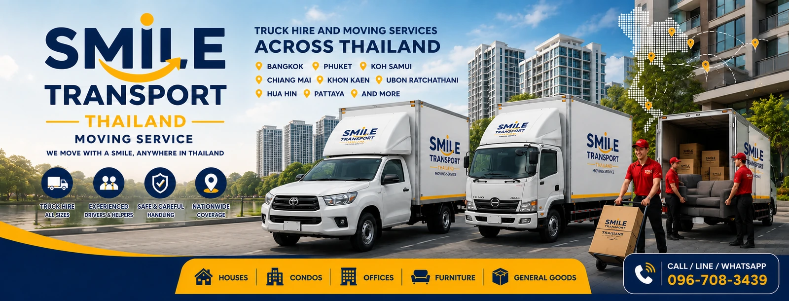 Moving service trucks and trained helpers in Thailand
